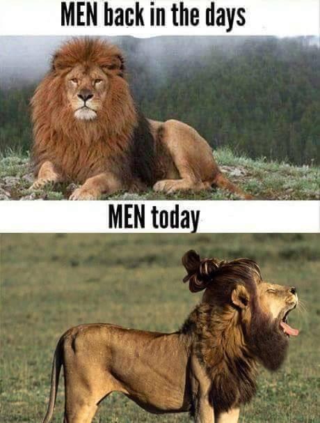 men then and now lion - Men back in the days Men today