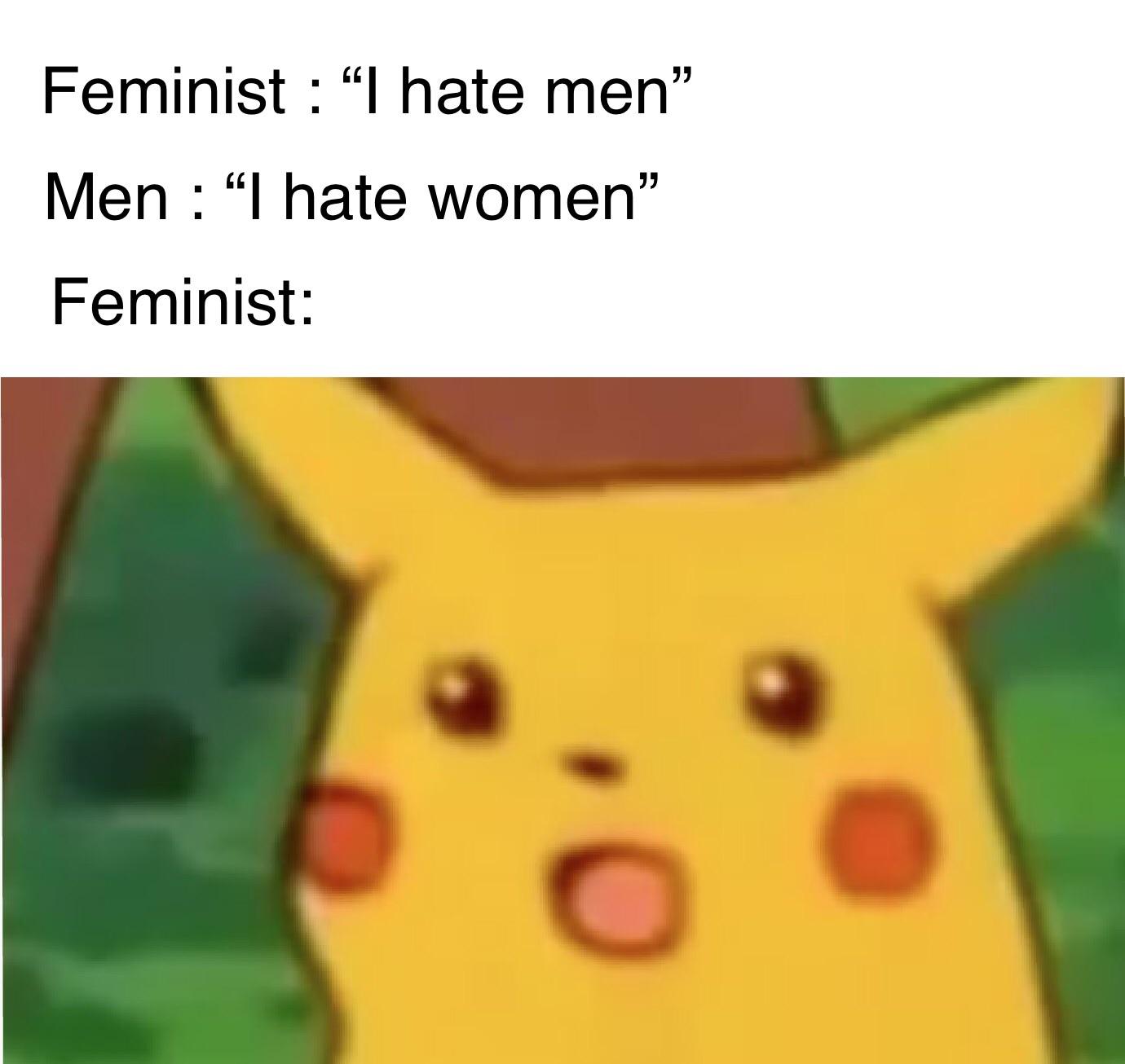 feminist pikachu meme - Feminist hate men Men "I hate women" Feminist