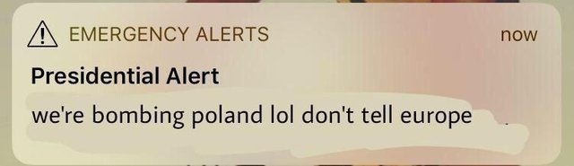 Trump meme of now A Emergency Alerts Presidential Alert we're bombing poland lol don't tell europe