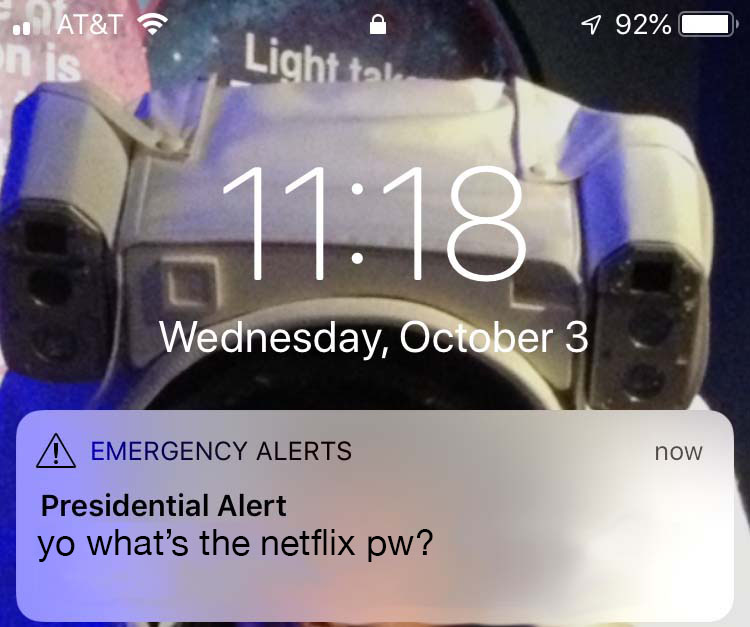 Trump meme of multimedia - ... At&T in is 7 92% Light tal Wednesday, October 3 now Emergency Alerts Presidential Alert yo what's the netflix pw?