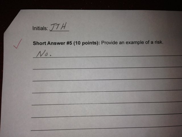 risk essay - Initials Jth Short Answer 10 points Provide an example of a risk. No.