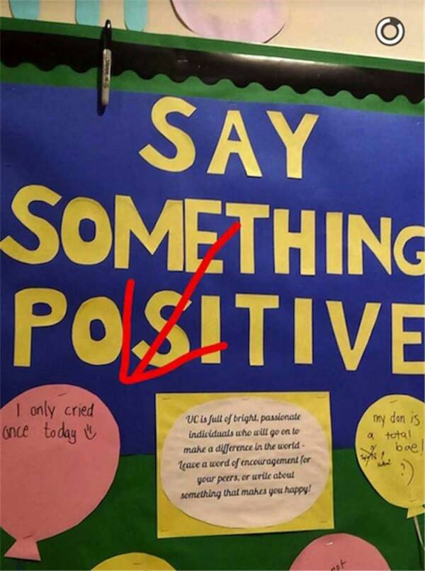 funny today - 'Say Something Positive I only cried ance today ny don is a total Y boel Uc is full of bright, passionate individuals who will go on to make a difference in the world care a word of encouragement for your peers, or write about something that