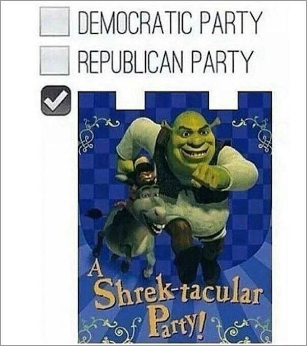 shrektacular party meme - Democratic Party Republican Party Shrektacular