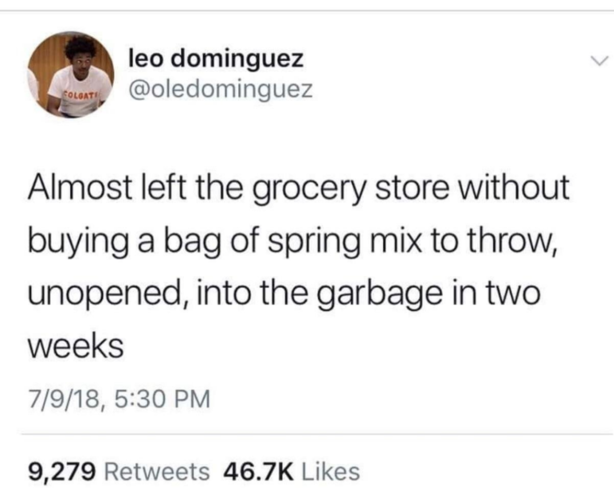 spring mix meme - leo dominguez Tolgati Almost left the grocery store without buying a bag of spring mix to throw, unopened, into the garbage in two weeks 7918, 9,279