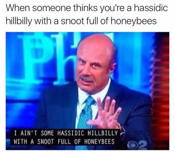 meme - hassidic hillbilly with a snoot full of honeybees - When someone thinks you're a hassidic hillbilly with a snoot full of honeybees I Ain'T Some Hassidic Hillbilly With A Snoot Full Of Honeybees