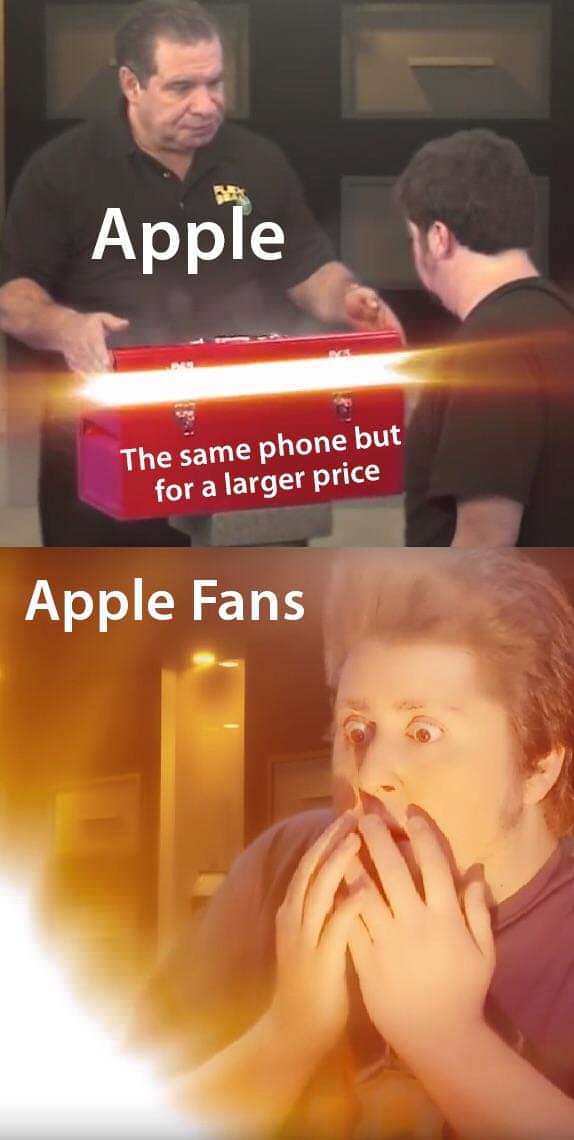 memes-  jontron apple meme - Apple The same phone but for a larger price Apple Fans