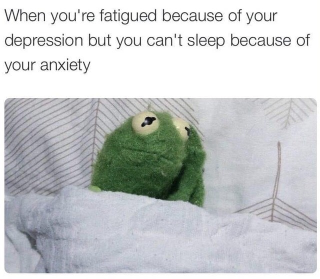 kermit depression memes - When you're fatigued because of your depression but you can't sleep because of your anxiety