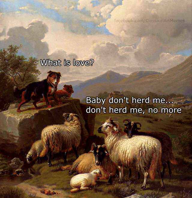 memes - baby don t herd me no more - facebook.com Classic ArtMeches What is love? Baby don't herd me... don't herd me, no more