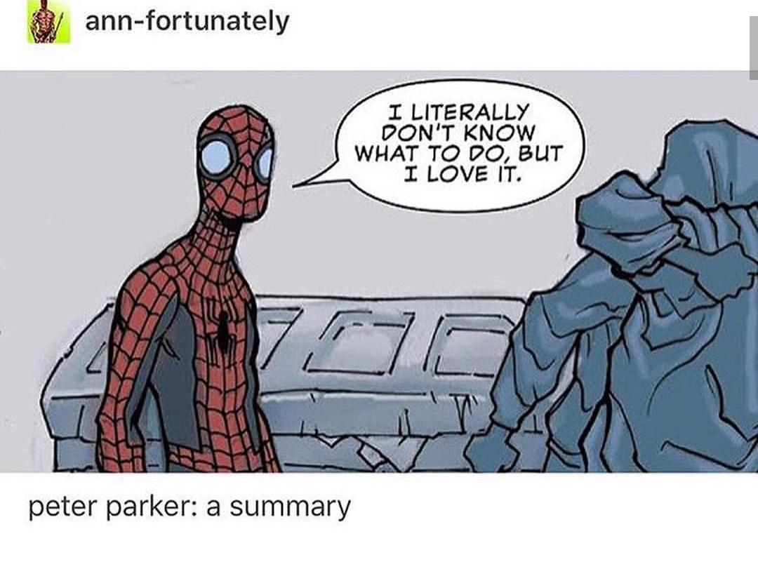 tumblr - Spider-Man - annfortunately I Literally Don'T Know What To Do, But I Love It. peter parker a summary