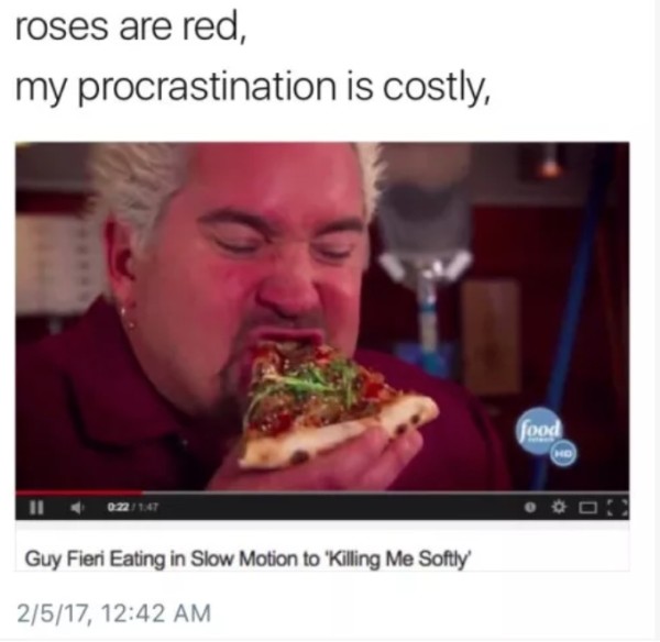 guy fieri memes - roses are red, my procrastination is costly, food Ho Guy Fieri Eating in Slow Motion to 'Killing Me Softly 2517,