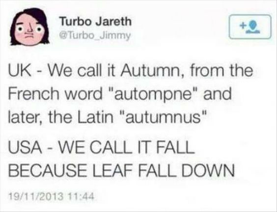 does america call autumn fall - Turbo Jareth Jimmy Uk We call it Autumn, from the French word "autompne" and later, the Latin "autumnus" Usa We Call It Fall Because Leaf Fall Down 19112013