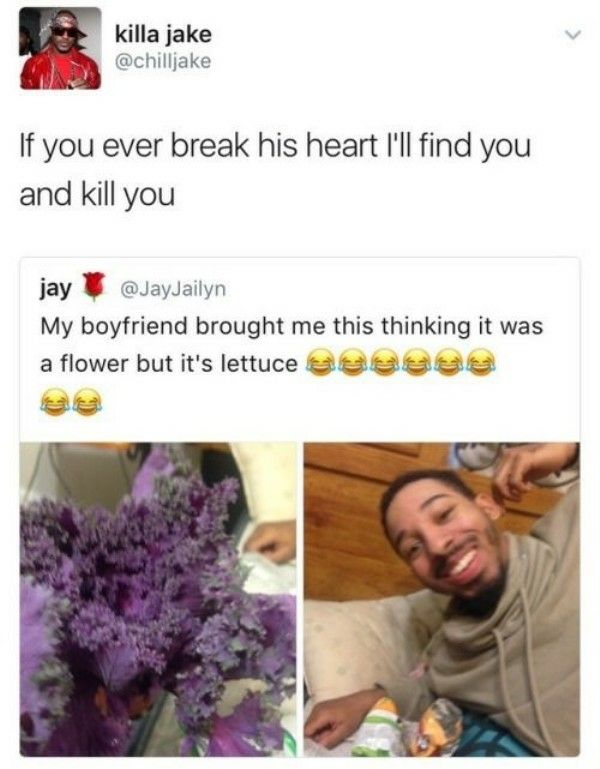 boyfriend lettuce flowers - killa jake If you ever break his heart I'll find you and kill you jay My boyfriend brought me this thinking it was a flower but it's lettuce