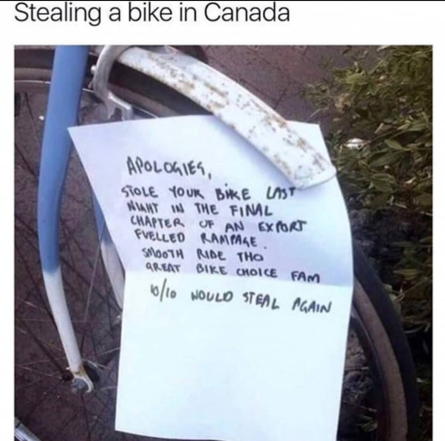stealing a bike in canada - Stealing a bike in Canada Apologies, Stole Your Bik E Last Smart 4 The Finl Chapter Of An Export Fvelled Rampage Sooth Ride Tho Arut Bike Choice Fam 010 Noulo Steal Mgain