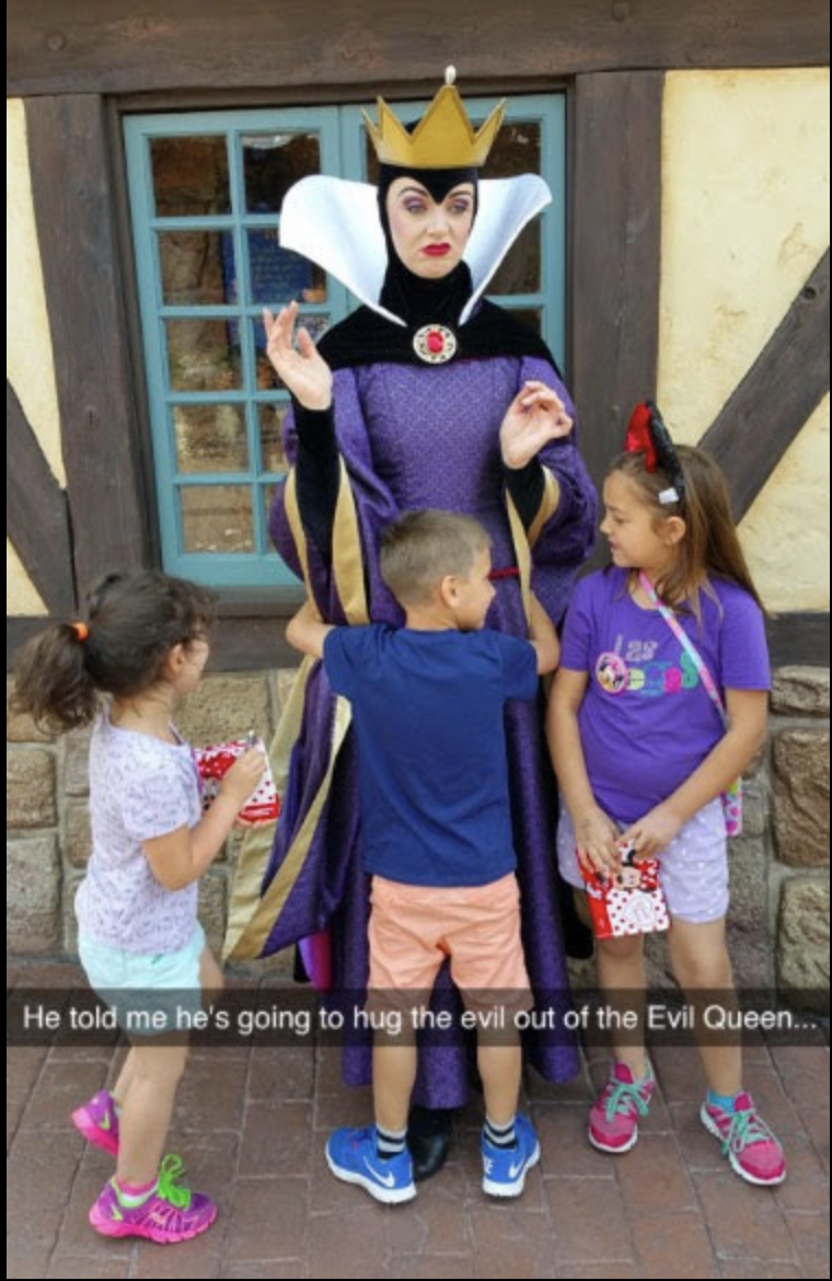 hug the evil out of the evil queen - He told me he's going to hug the evil out of the Evil Queen...