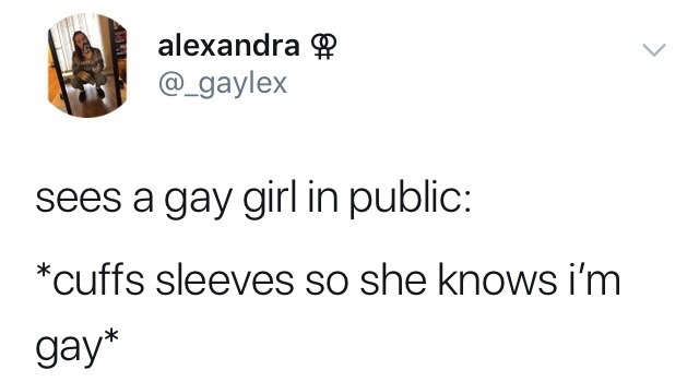 me an intellectual meme - alexandra sees a gay girl in public cuffs sleeves so she knows i'm gay
