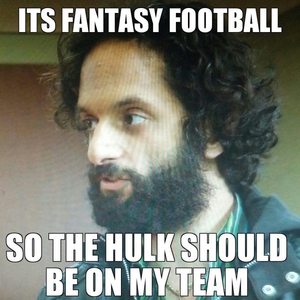 meme league rafi - Its Fantasy Football So The Hulk Should Be On My Team.