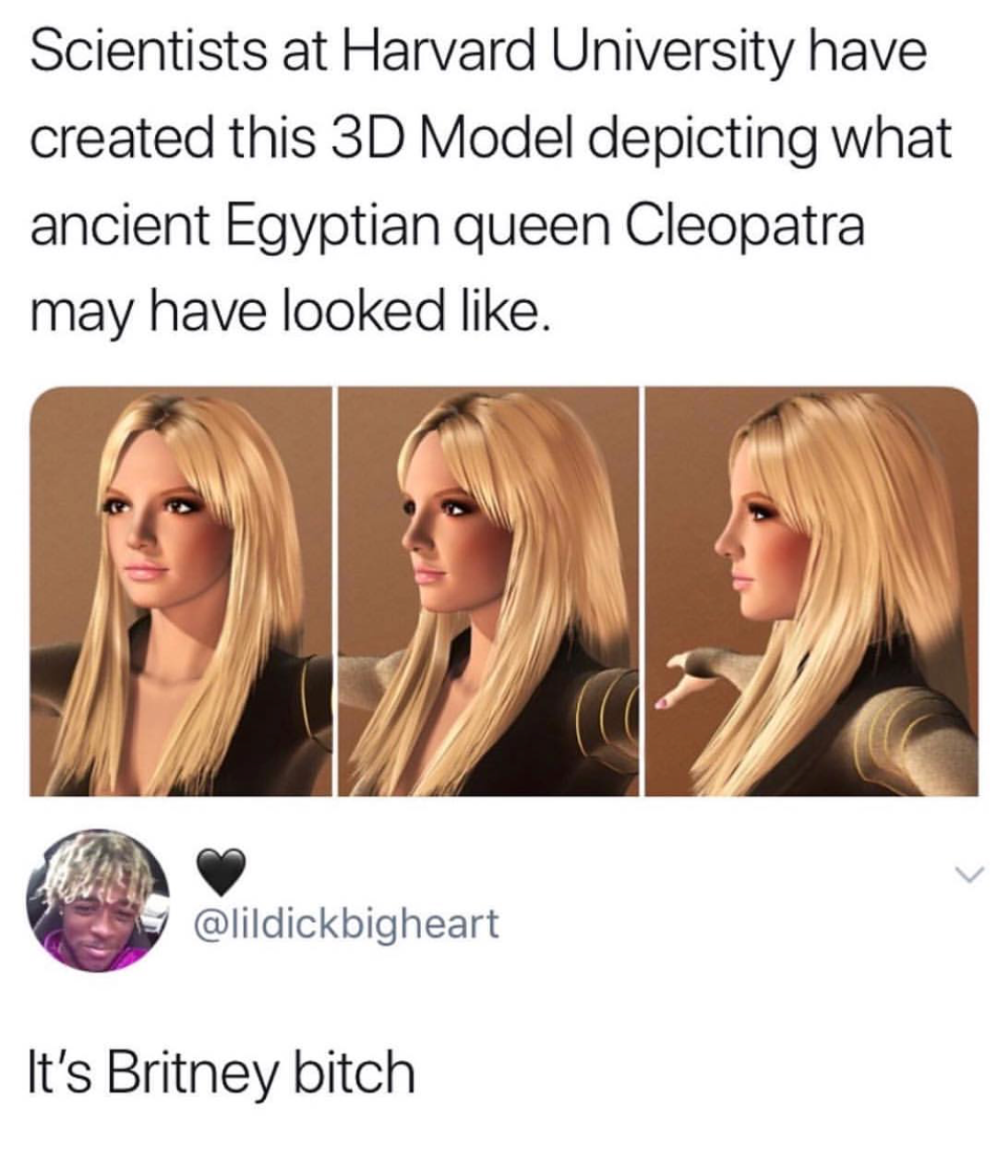 it's britney bitch cleopatra - Scientists at Harvard University have created this 3D Model depicting what ancient Egyptian queen Cleopatra may have looked . It's Britney bitch