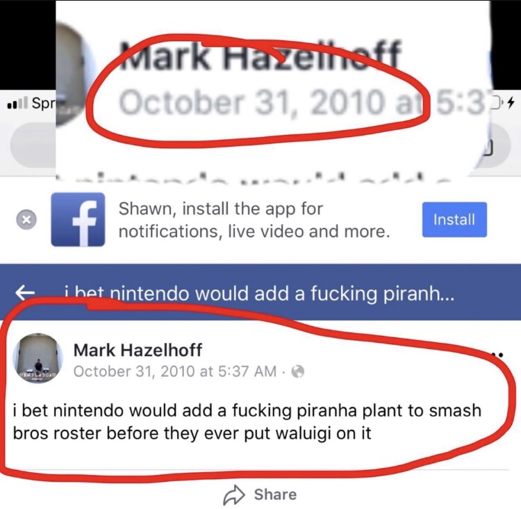 web page - Mark Hazeltoft a . Spr Shawn, install the app for notifications, live video and more. Install if i het nintendo would add a fucking piranh... Mark Hazelhoff at i bet nintendo would add a fucking piranha plant to smash bros roster before they ev