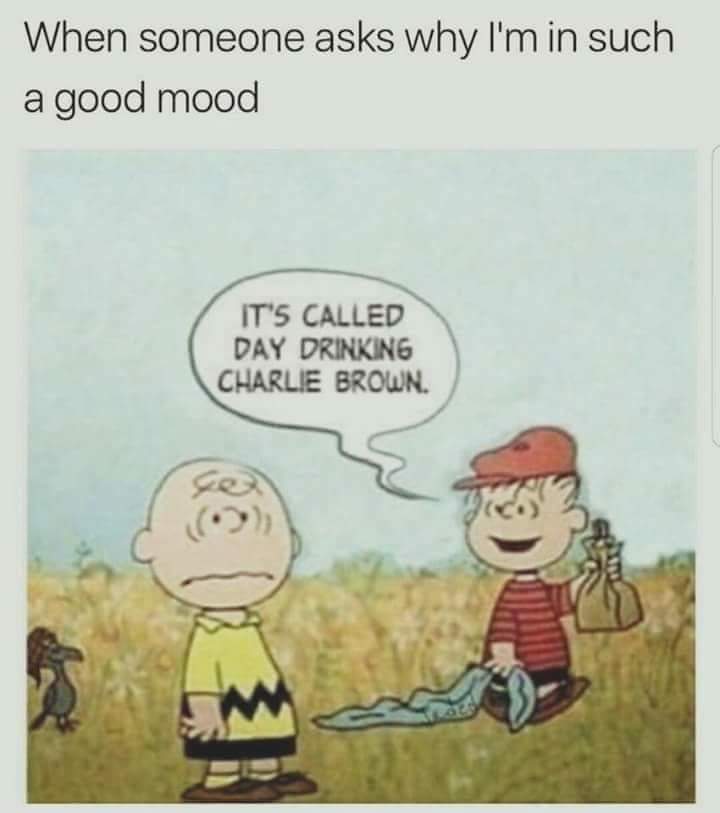 day drinking meme - When someone asks why I'm in such a good mood It'S Called Day Drinking Charlie Brown.