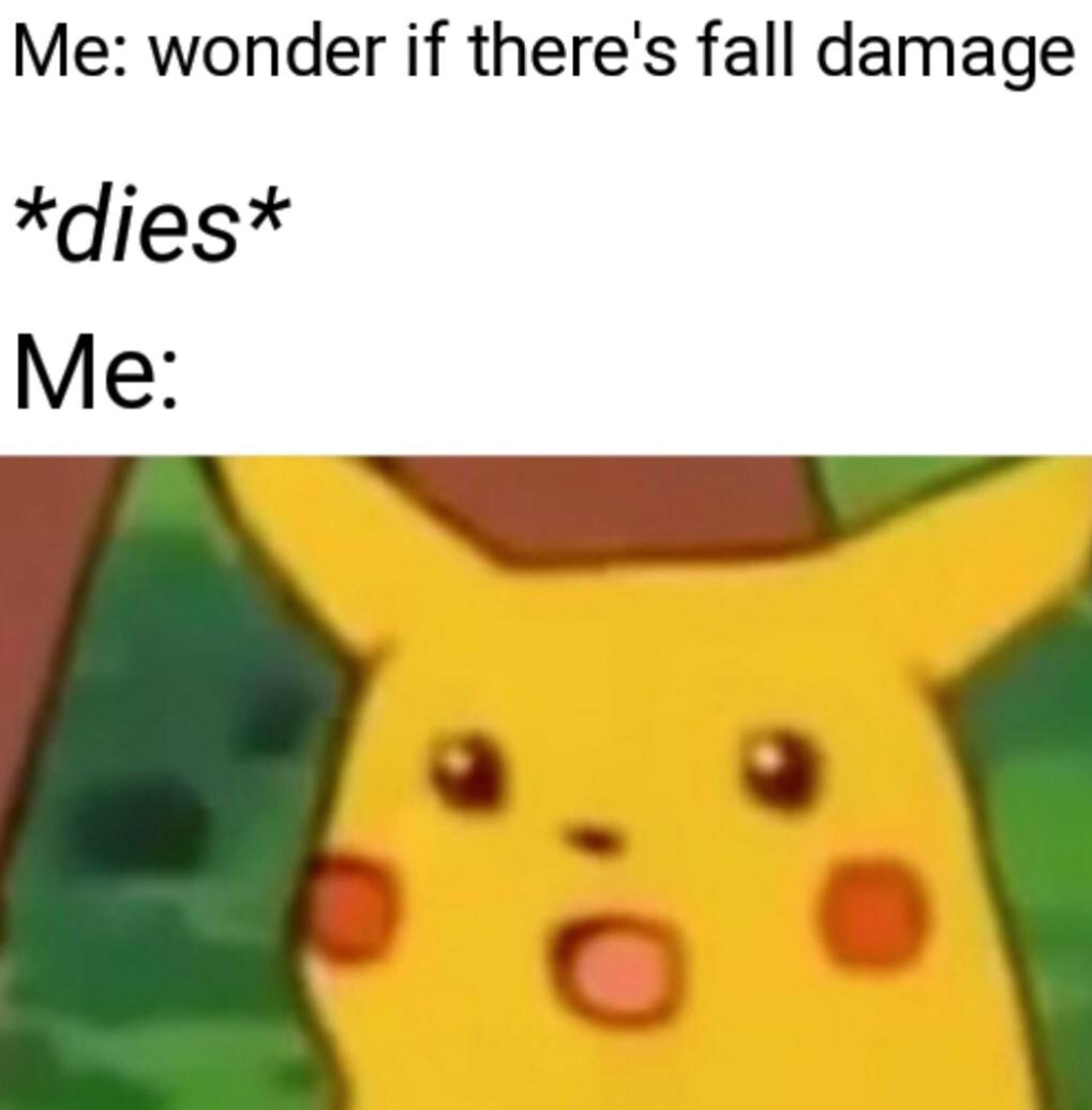 meme - pikachu anime meme - Me wonder if there's fall damage dies Me