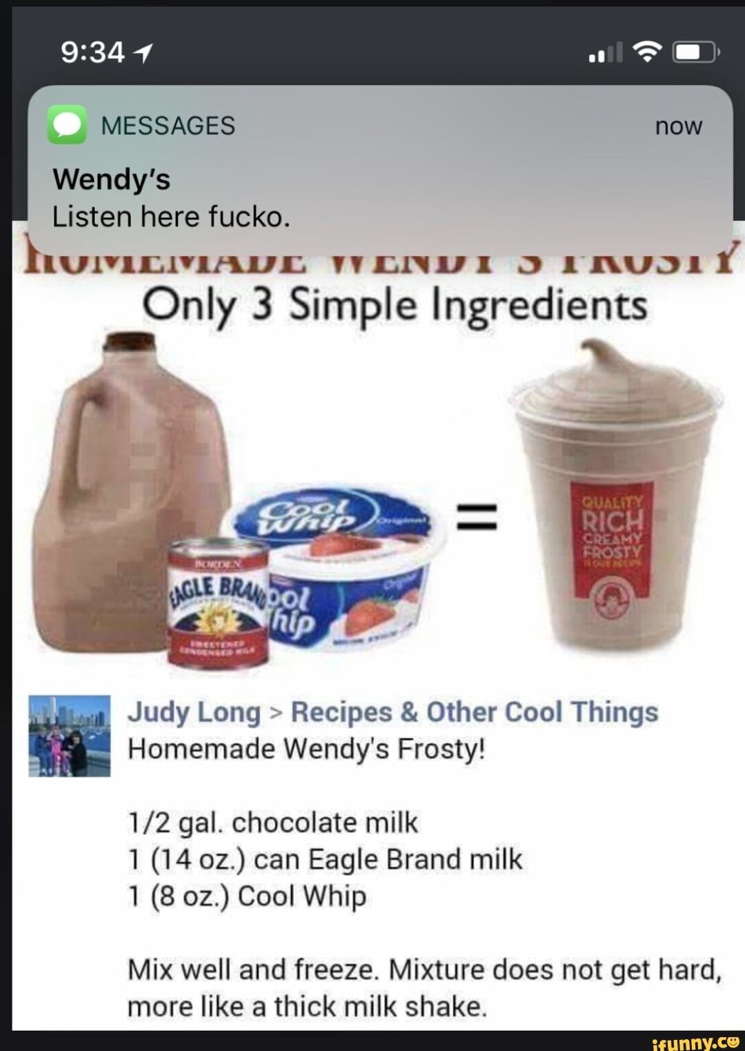wendys frosty recipe - 1 Messages now Wendy's Listen here fucko. Lluiviliviadc Wycidi Sinusi 1 Only 3 Simple Ingredients Quality Rica Rosty Agle Bra Dol Chip Judy Long > Recipes & Other Cool Things Homemade Wendy's Frosty! 12 gal. chocolate milk 1 14 oz. 