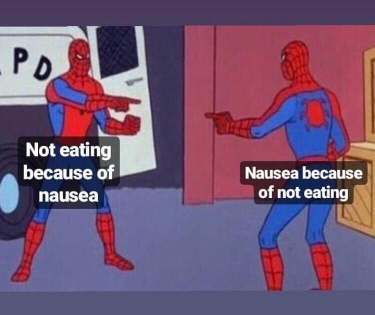 spiderman nausea meme - Not eating because of nausea Nausea because of not eating