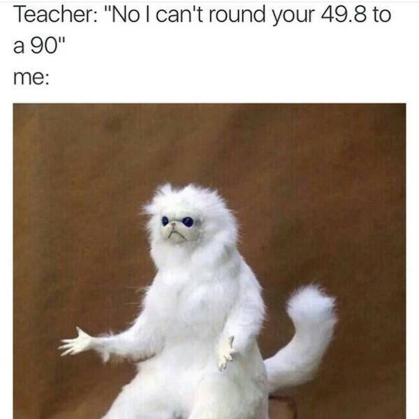 abducted in plain sight meme - Teacher "No I can't round your 49.8 to a 90" me