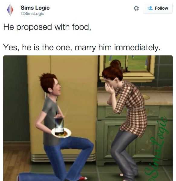 sims funny - Sims Logic Sims Logic He proposed with food, Yes, he is the one, marry him immediately.