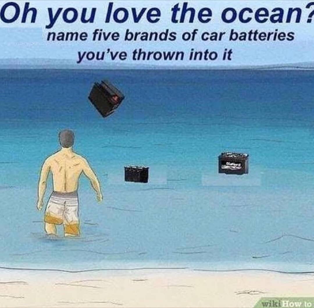 memes - Meme - Oh you love the ocean? name five brands of car batteries you've thrown into it wiki How to