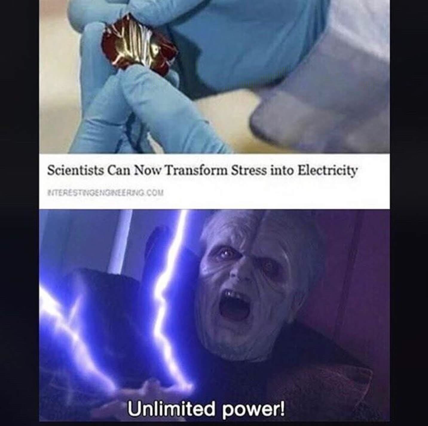 meme about turning your stress into electricity