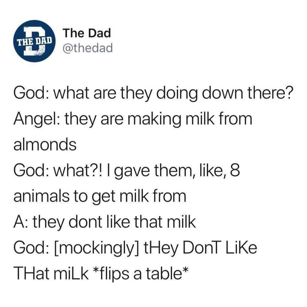 tweet about god getting mad at vegan milk
