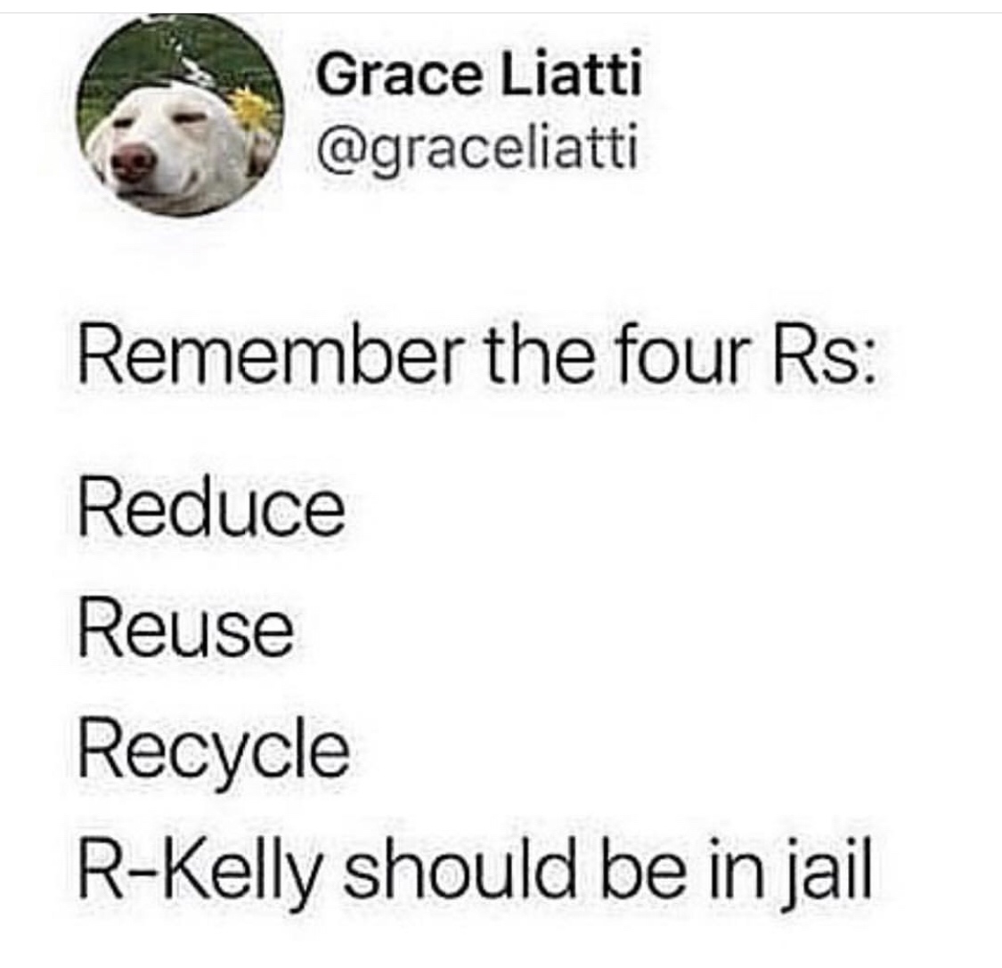 memes - animal - Grace Liatti Remember the four Rs Reduce Reuse Recycle RKelly should be in jail