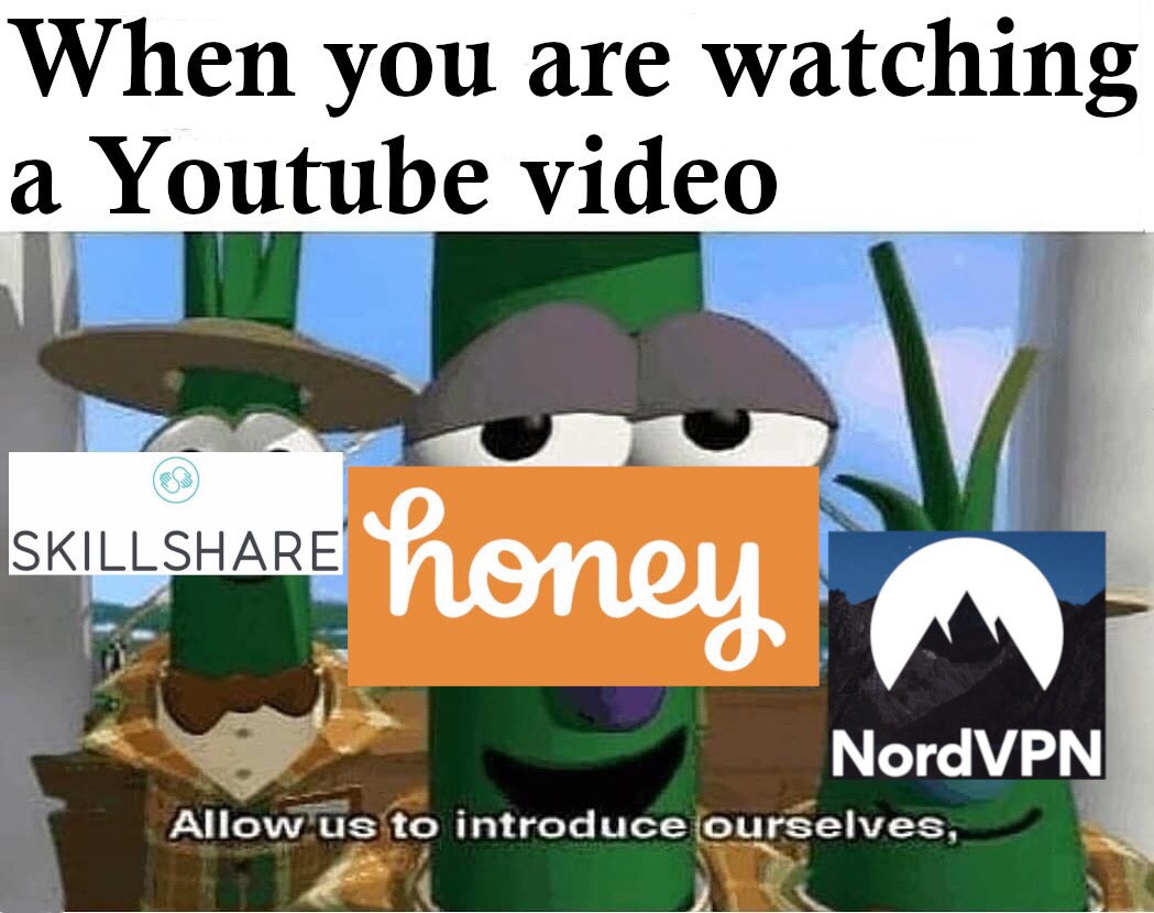 youtube sponsor memes - When you are watching a Youtube video Skill Skill honey NordVPN Allow us to introduce ourselves,