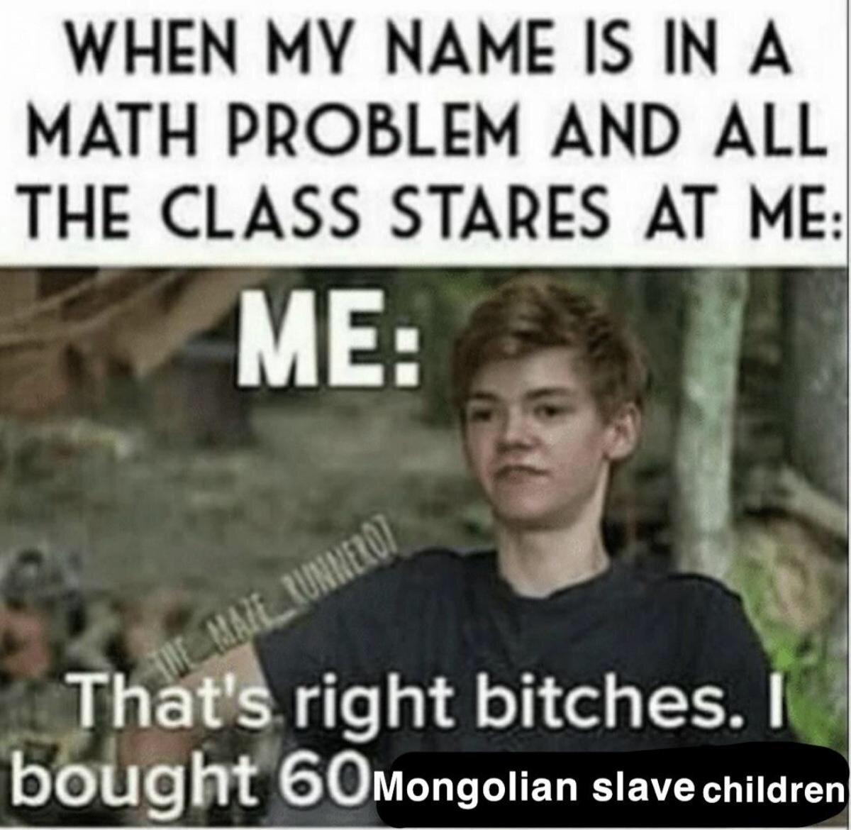 your name is in a math problem - When My Name Is In A Math Problem And All The Class Stares At Me Me That's right bitches. bought 60Mongolian slave children