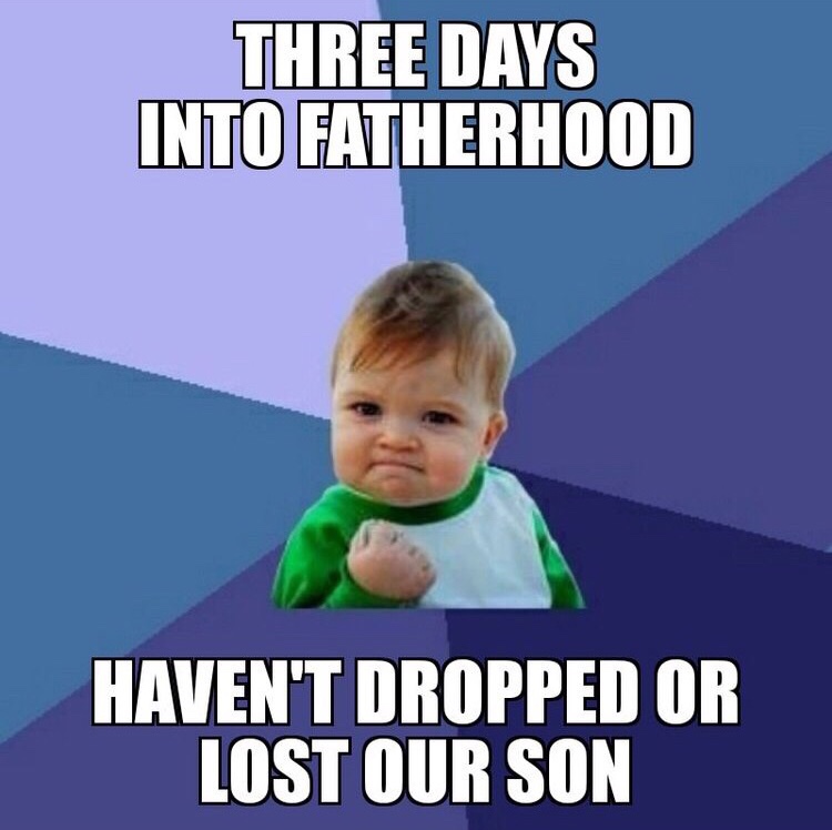 memes - success kid - Three Days Into Fatherhood Haven'T Dropped Or Lost Our Son
