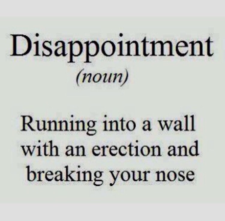memes - hilarious adult quotes - Disappointment noun Running into a wall with an erection and breaking your nose