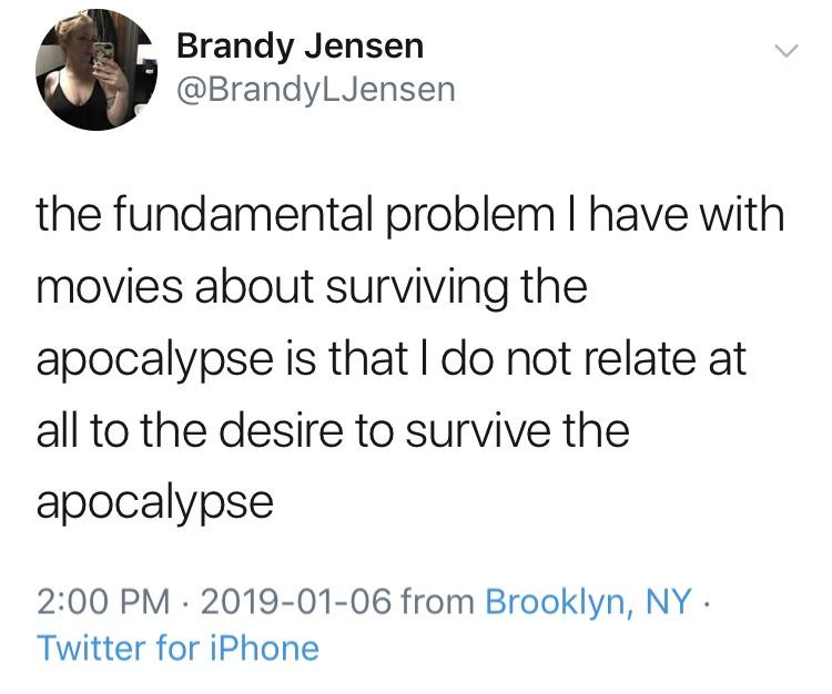 adam and eve from mars - Brandy Jensen the fundamental problem I have with movies about surviving the apocalypse is that I do not relate at all to the desire to survive the apocalypse from Brooklyn, Ny Twitter for iPhone