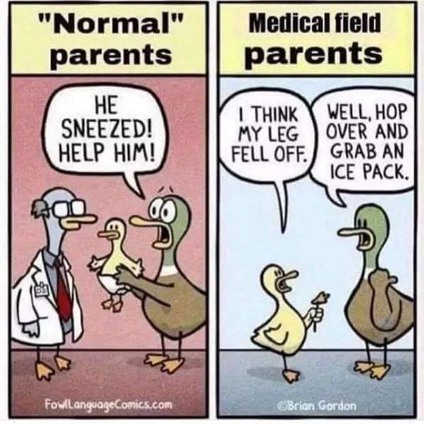 memes - duck parents - "Normal" parents Medical field parents He Sneezed! Help Him! I Think Well, Hop My Leg Over And Fell Off.J Grab An Ice Pack Fovilanguage Comics.com Brian Gordon