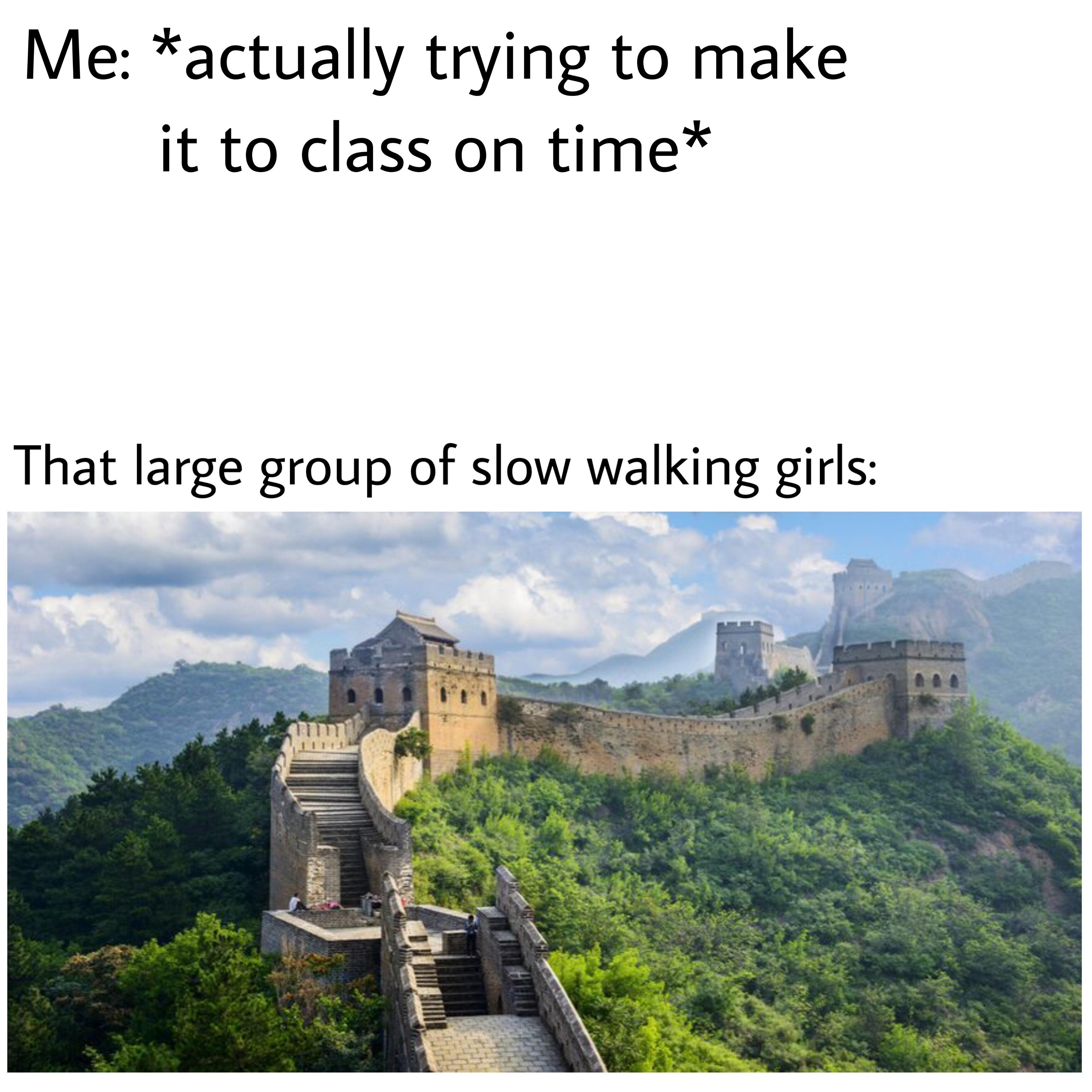 memes - beijing china - Me actually trying to make it to class on time That large group of slow walking girls