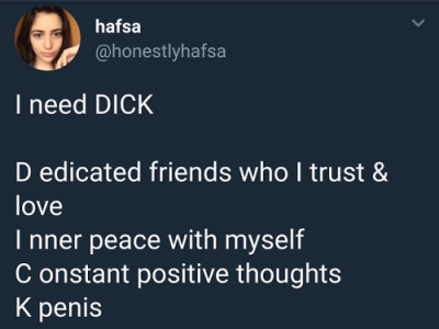lyrics - hafsa I need Dick Dedicated friends who I trust & love Inner peace with myself Constant positive thoughts K penis
