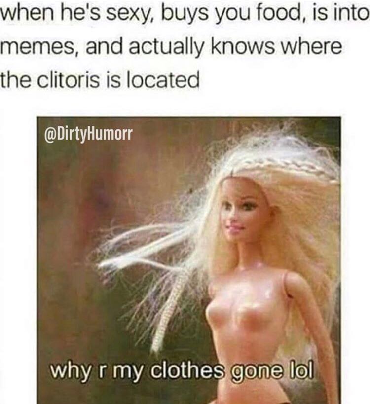 barbie meme clothes - when he's sexy, buys you food, is into memes, and actually knows where the clitoris is located why r my clothes gone lol