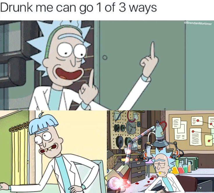 rick and morty drunk meme - Drunk me can go 1 of 3 ways Brendan Mortimer acccc.co