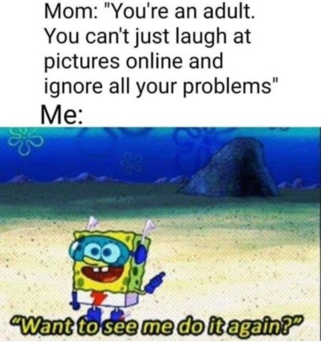 memes - funny dank memes 2019 - Mom "You're an adult. You can't just laugh at pictures online and ignore all your problems" Me Want to see me do it again?
