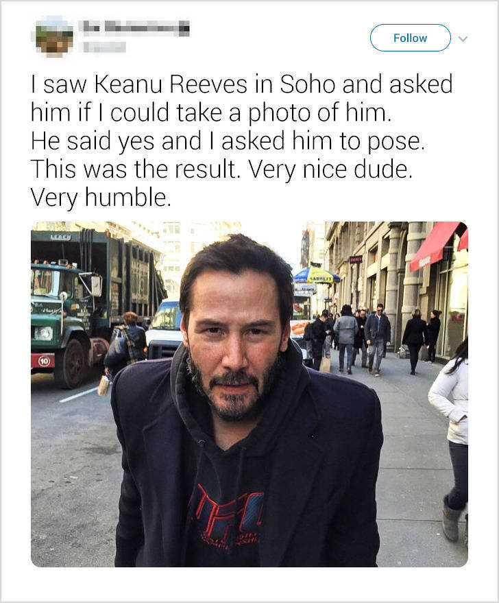 beard - I saw Keanu Reeves in Soho and asked him if I could take a photo of him. He said yes and I asked him to pose. This was the result. Very nice dude. Very humble.