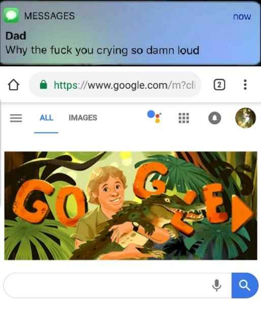 memes - google doodle steve irwin - now Messages Dad Why the fuck you cryin...