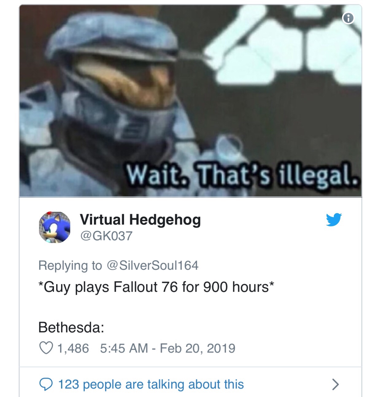 endgame spoilers dank meme - Wait. That's illegal. Virtual Hedgehog Soul164 Guy plays Fallout 76 for 900 hours Bethesda 1,486 2