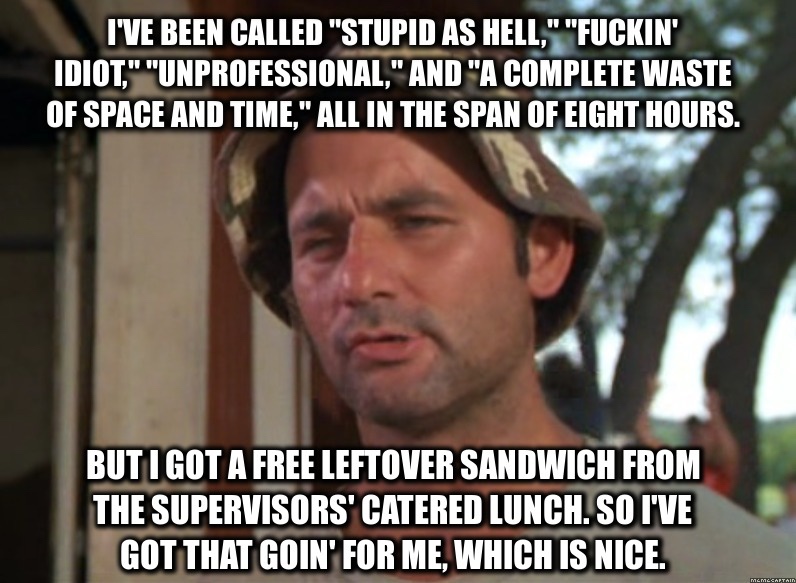 love isn t real meme - I'Ve Been Called "Stupid As Hell." "Fuckin' Idiot," "Unprofessional," And "A Complete Waste Of Space And Time," All In The Span Of Eight Hours. But I Got A Free Leftover Sandwich From The Supervisors' Catered Lunch. So I'Ve Got That