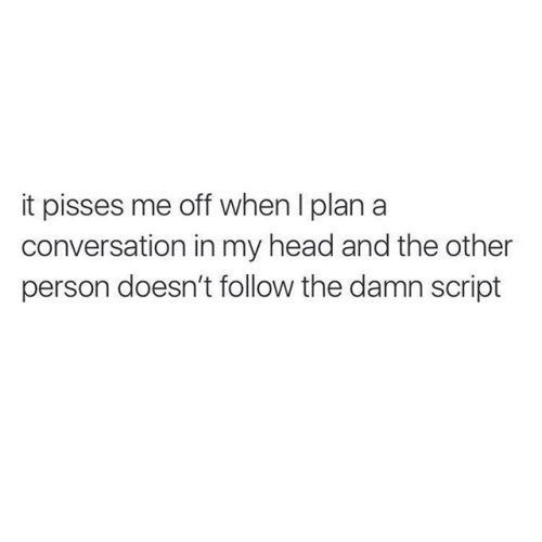 Humour - it pisses me off when I plan a conversation in my head and the other person doesn't the damn script