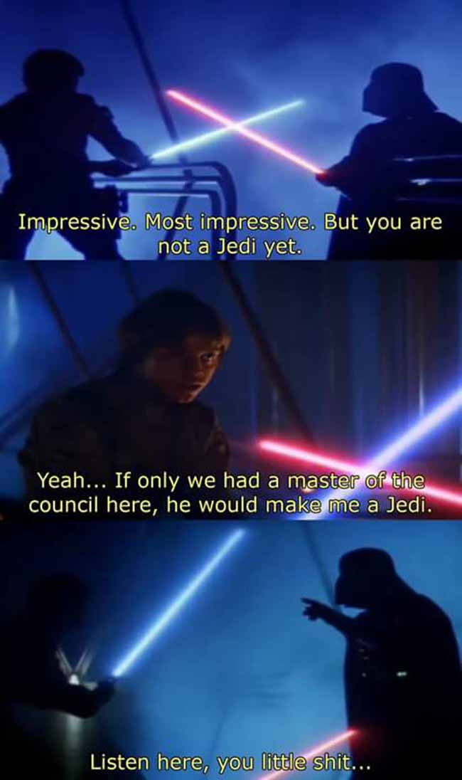Star Wars meme with luke skywalker and darth vader