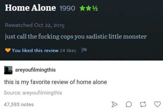 Funny meme home alone review that says that Kevin should have just called the cops